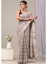 Cotton  Gray Daily Wear Printed Saree